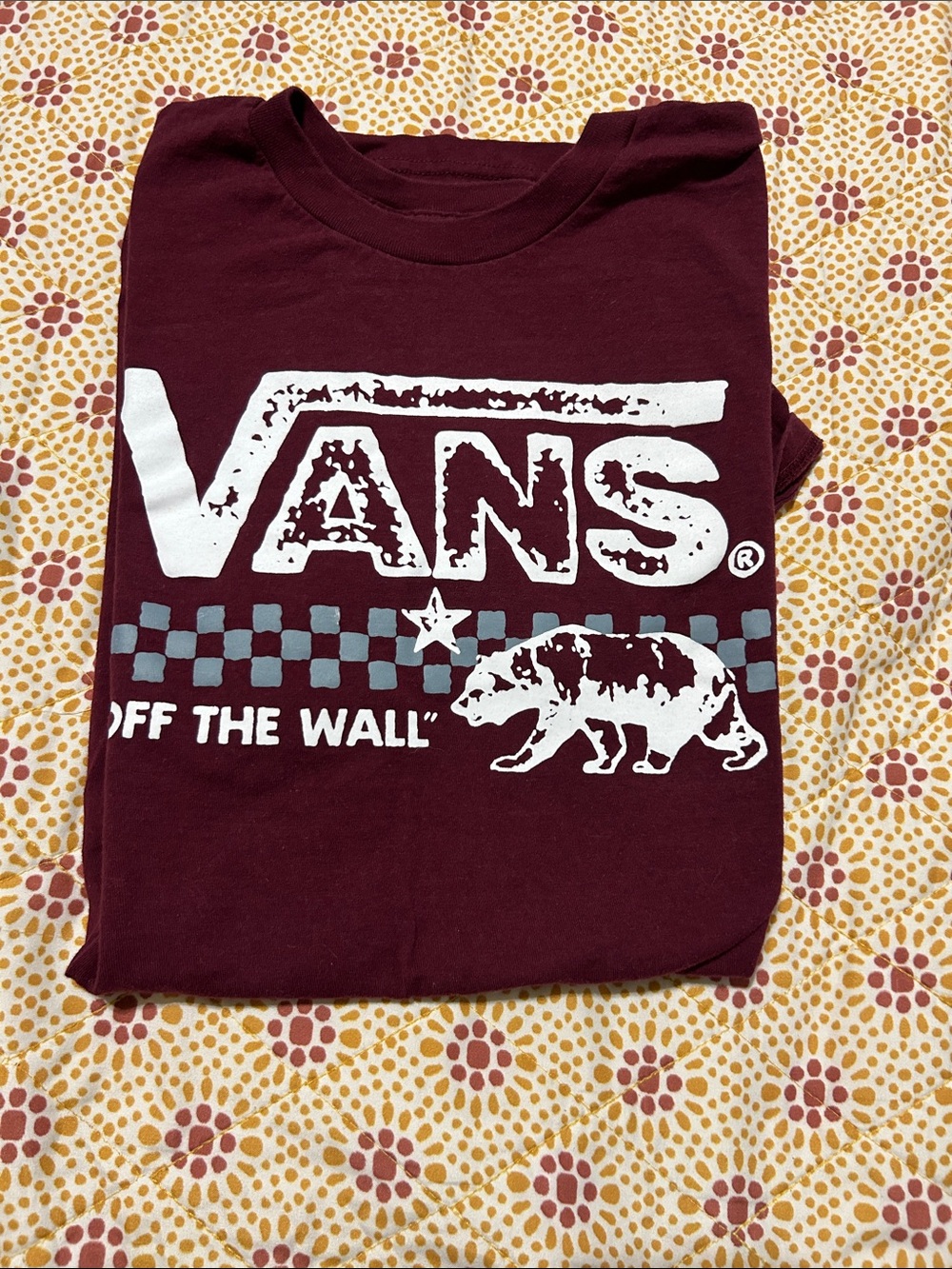 Vans Burgundy Graphic Logo Tee with Checker and Bear